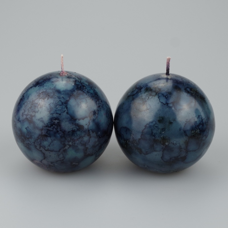 Navy Blue Marble Effect Ball Candles Justcandles.co.uk